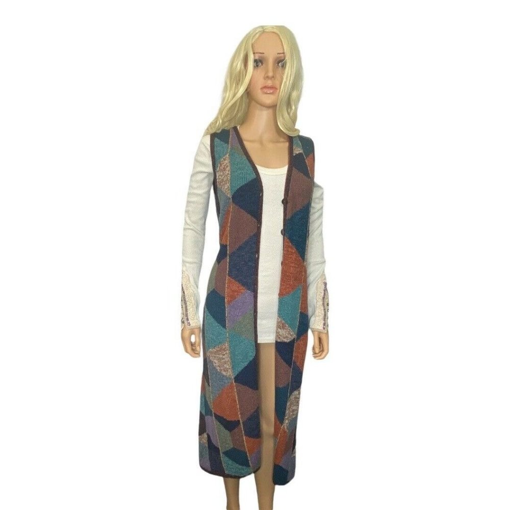 Peruvian Connection KAFFE FASSETT Sweater Vest Duster Medium Geometric - Picture 5 of 12